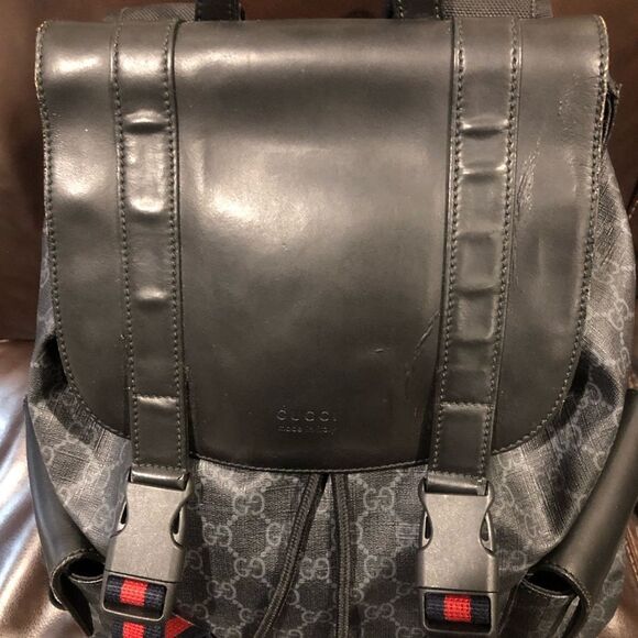 GUCCI Supreme Backpack Black Leather and Coated Canvas Size: Large AUTHENTIC COA - Picture 8 of 17
